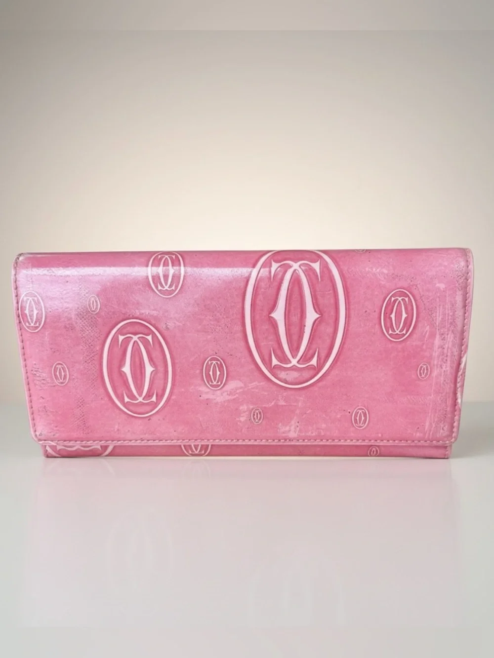 Cartier Happy Birthday Continental Long Wallet in Pink Patent Calfskin Leather - Picture 1 of 11